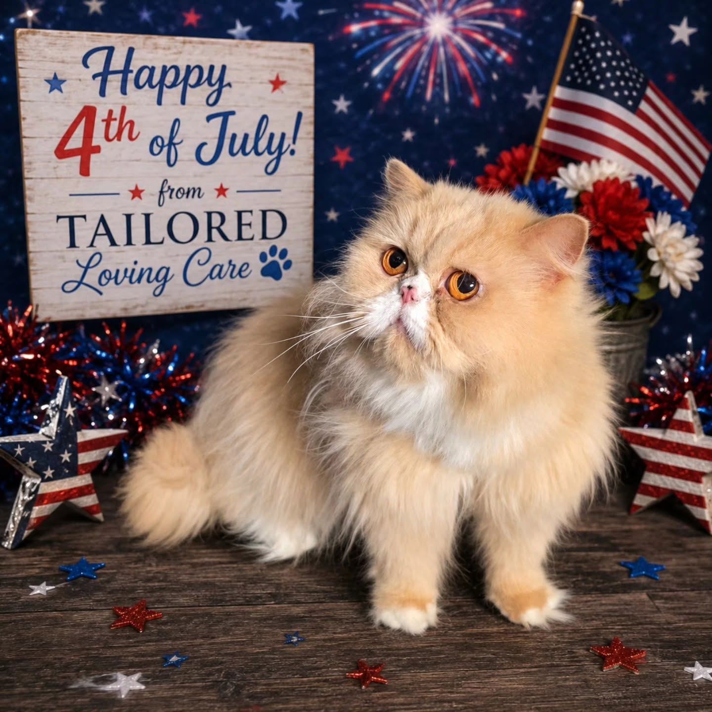 Groomed cat client at Tailored Loving Care